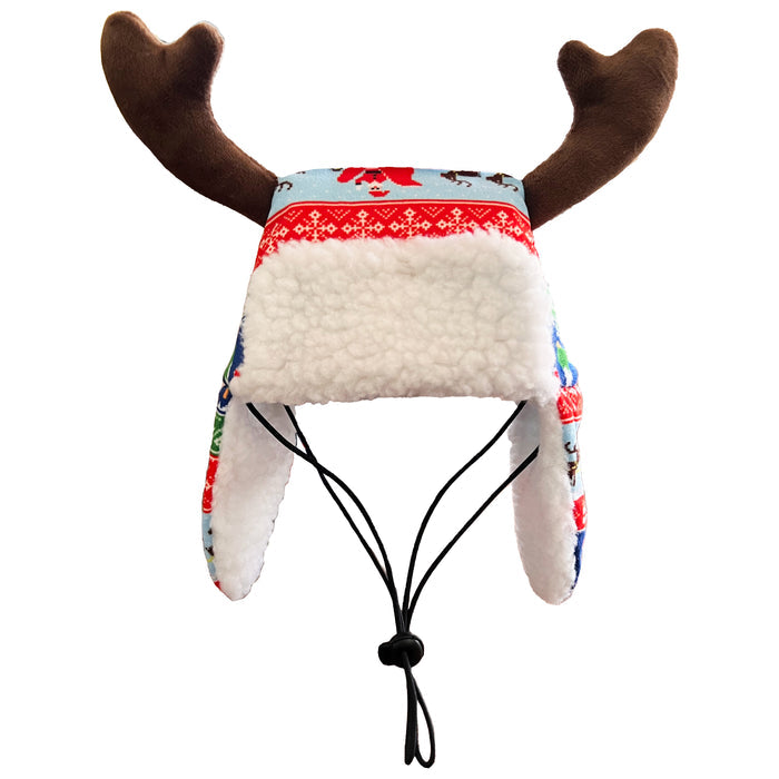 Pet wearing Ugly Sweater Antler Hat with SnugFit® on a white background.