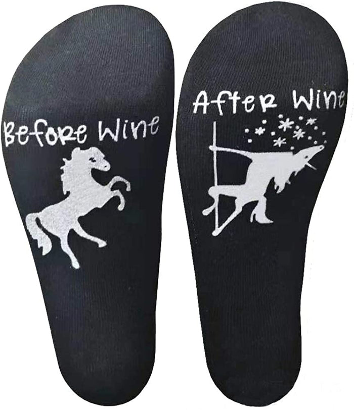 Unisex Before Wine After Wine Funny Unicorn Wine Socks