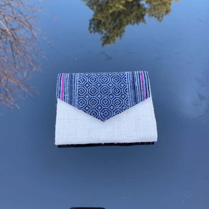 Vindigo batik hemp wallet front with diamond motifs