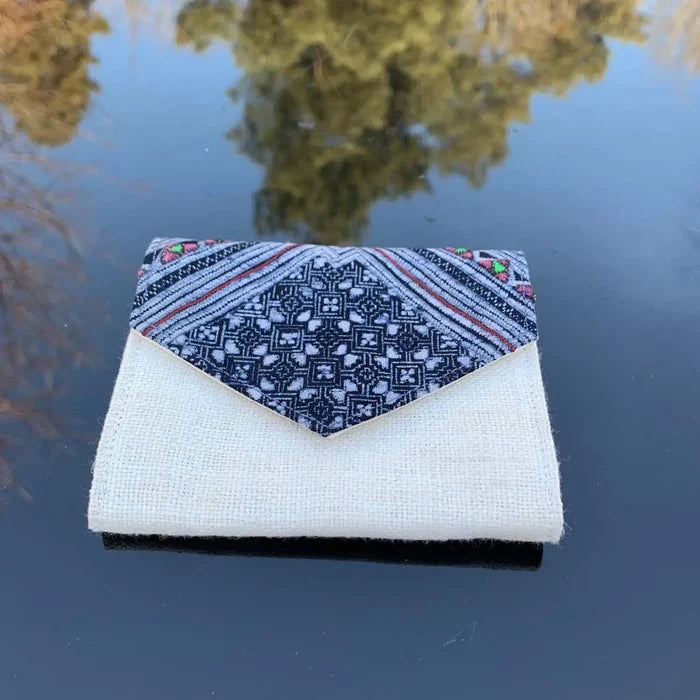 Vindigo handmade wallet with floral H'mong batik flap
