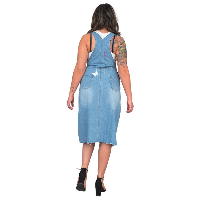 Uptown Girls Overall Embroidered Denim Dress Womens Halloween Costume Cosplay