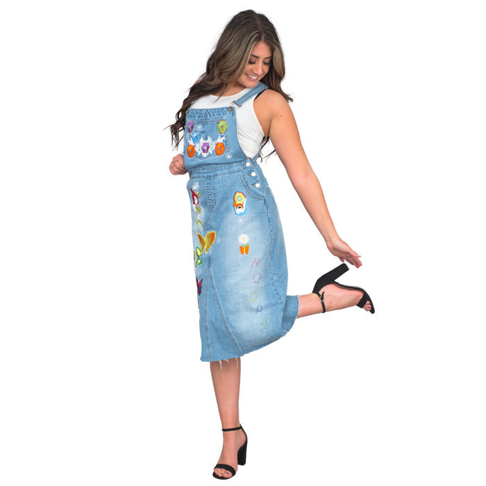 Uptown Girls Overall Embroidered Denim Dress Womens Halloween Costume Cosplay