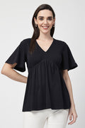 V-Neck Cotton Maternity Nursing Top - Black in black made with soft Cotton fabric.