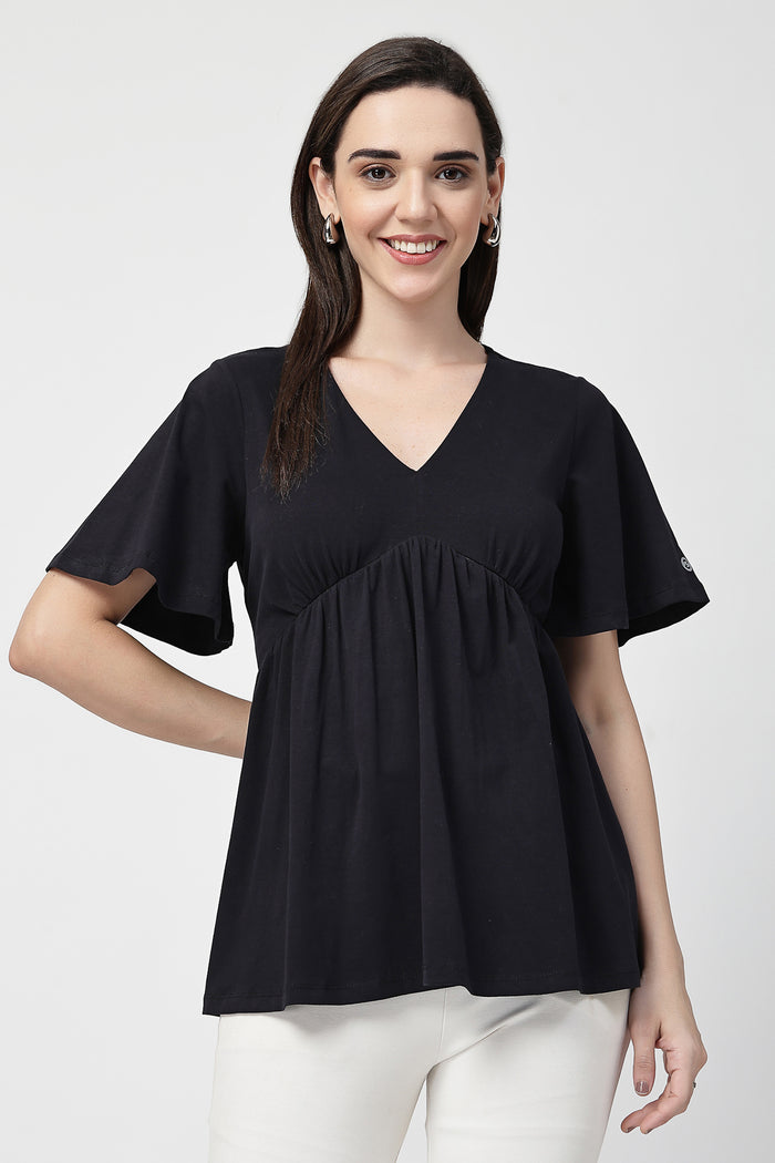 V-Neck Cotton Maternity Nursing Top - Black in black made with soft Cotton fabric.