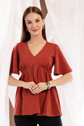 Rust Cotton Top; V-neck design provides style and comfortable fit for all phases.