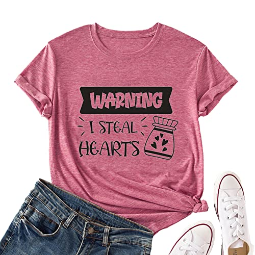 Valentines Day Heart Tees Women Warning I Steal Hearts Funny Graphic Shirt