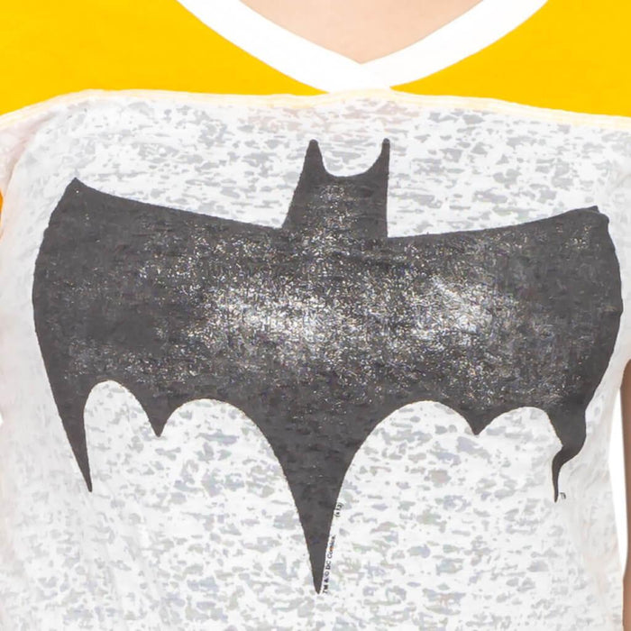 Vintage Batman Logo Juniors Burnout T-shirt with Striped Sleeves-tvso