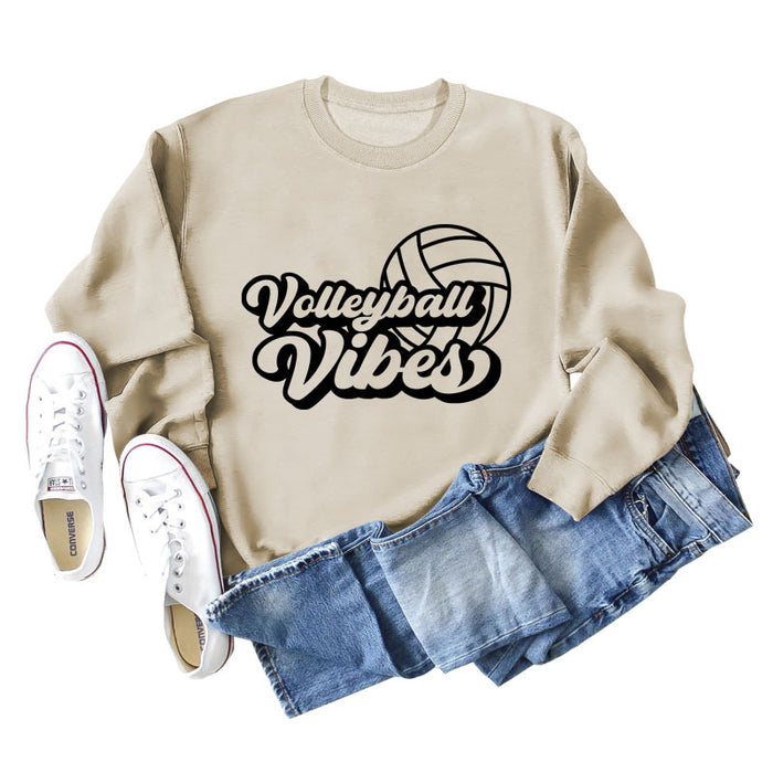 Volleyball Vibes Volleyball Alphabet Print Fashion Backing Long Sleeve Oversize Sweatshirt