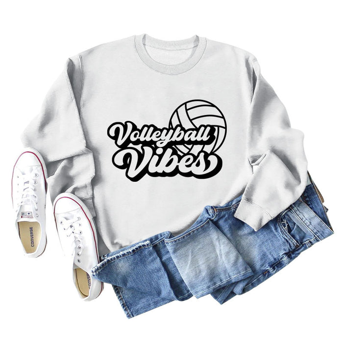 Volleyball Vibes Volleyball Alphabet Print Fashion Backing Long Sleeve Oversize Sweatshirt