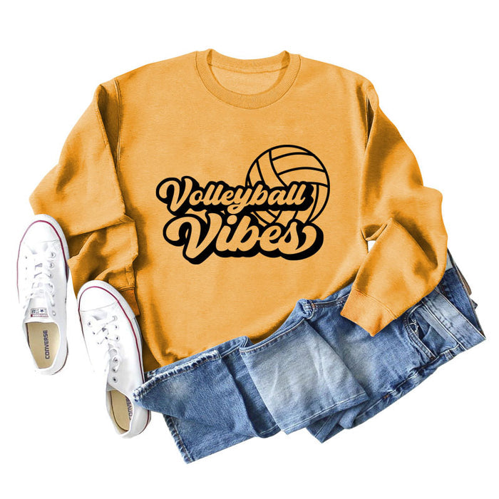 Volleyball Vibes Volleyball Alphabet Print Fashion Backing Long Sleeve Oversize Sweatshirt
