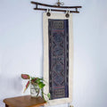 Vindigo indigo hemp batik tapestry in room corner