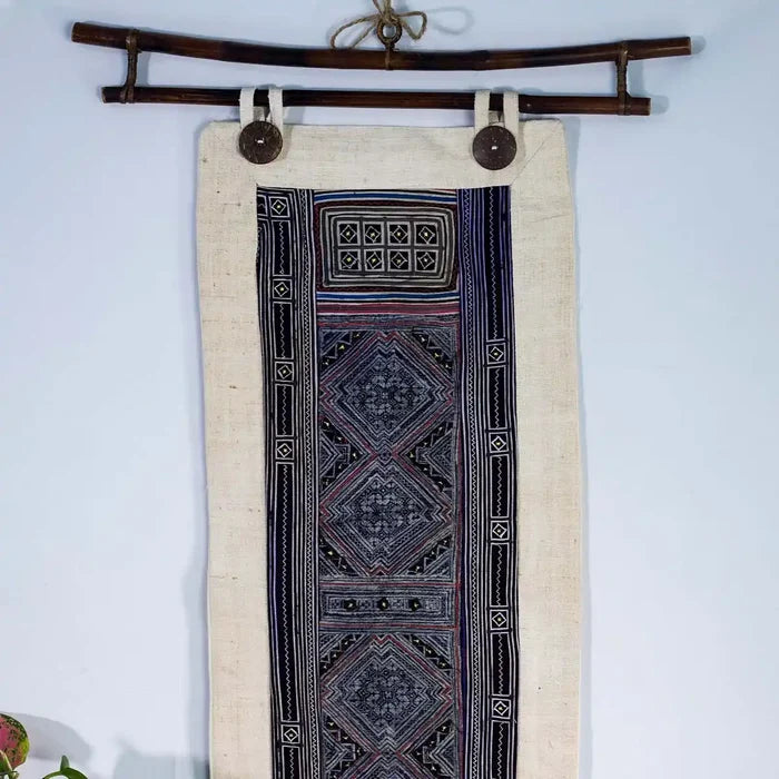Vindigo indigo hemp batik tapestry front view