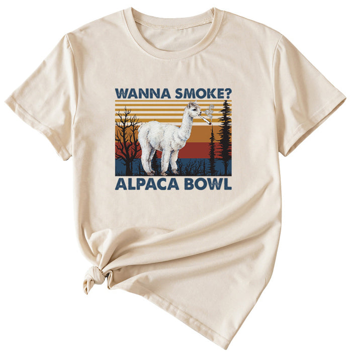 WAnna Smoke Fun Pattern Printed Round Neck Fashion Short Sleeve T-shirt Women
