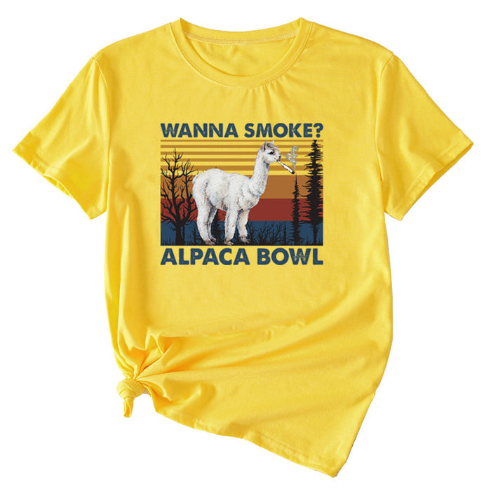 WAnna Smoke Fun Pattern Printed Round Neck Fashion Short Sleeve T-shirt Women