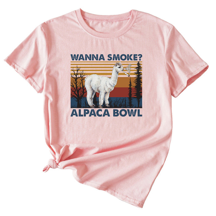 WAnna Smoke Fun Pattern Printed Round Neck Fashion Short Sleeve T-shirt Women