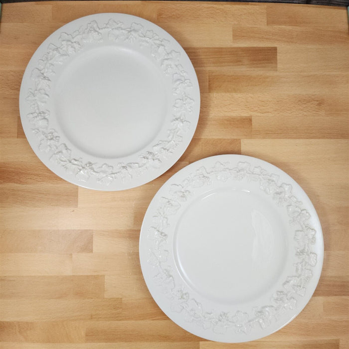 Wedgwood Cream 2 Dinner Plate Set Queens Ware 2" Embossed Rim Etruria Barlaston