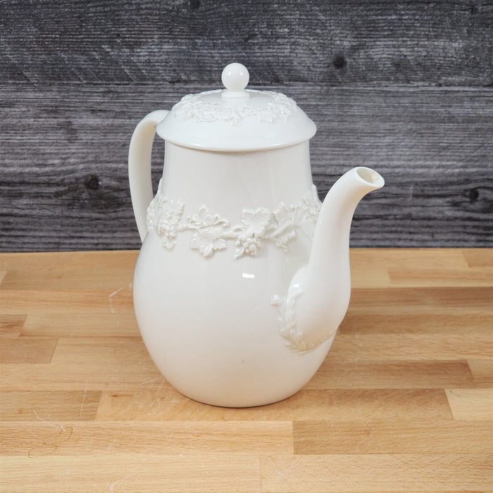 Wedgwood Cream Coffee Pot & Lid Plain Edge Embossed Queen Ware Etruria Barlaston