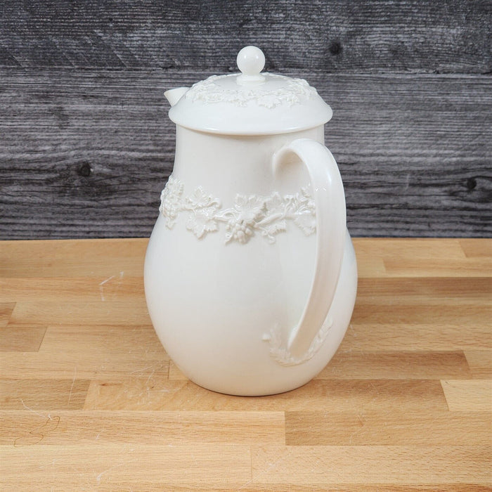 Wedgwood Cream Coffee Pot & Lid Plain Edge Embossed Queen Ware Etruria Barlaston