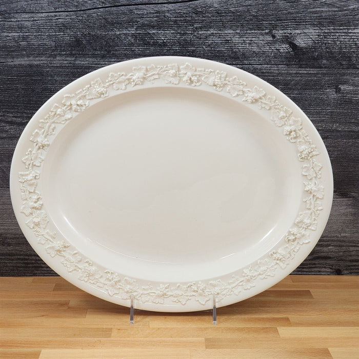 Wedgwood Cream Oval Serving Platter Embossed 14" Queens Ware Etruria Barlaston