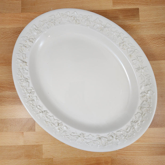 Wedgwood Cream Oval Serving Platter Embossed 14" Queens Ware Etruria Barlaston