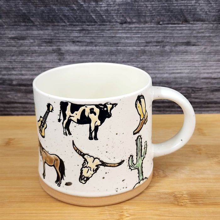 Western Cowboy Mug Cow Cactus Boots Steer Rustic Ceramic Coffee Tea Cup Blue Sky
