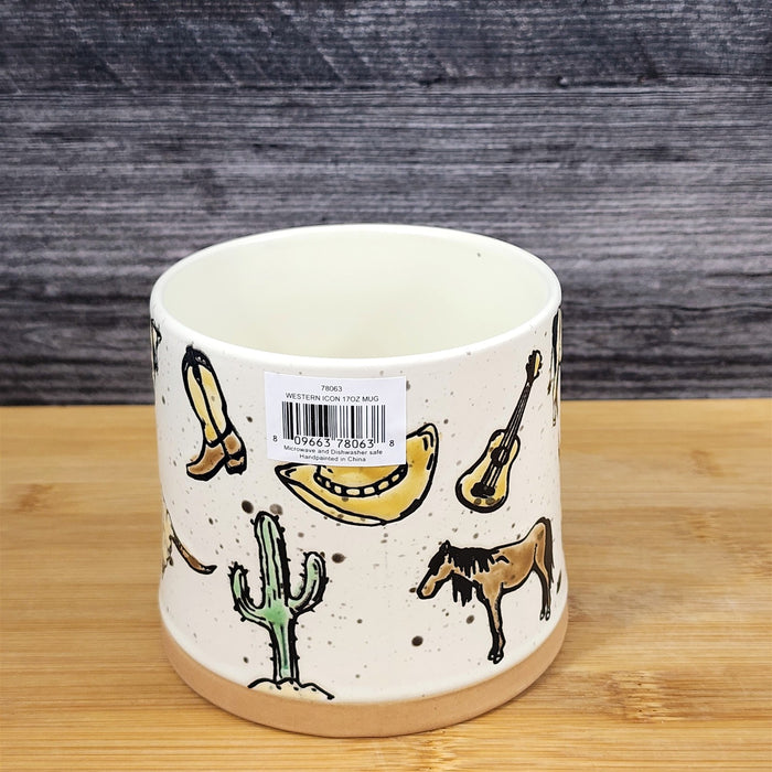 Western Cowboy Mug Cow Cactus Boots Steer Rustic Ceramic Coffee Tea Cup Blue Sky