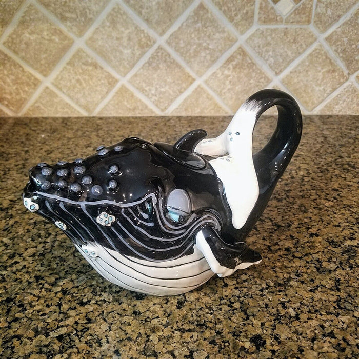 Whale Black Teapot Animal Ceramics Tea Pot Decor Blue Sky by Lynda Corneille