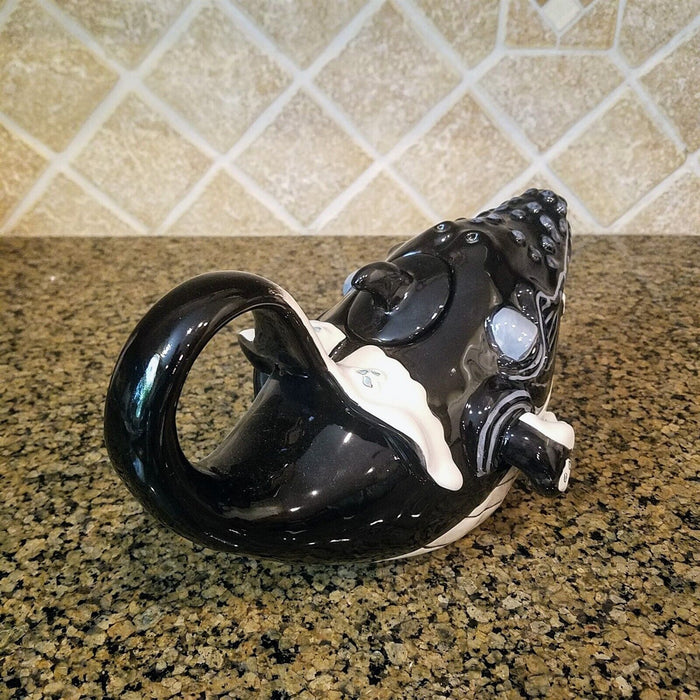 Whale Black Teapot Animal Ceramics Tea Pot Decor Blue Sky by Lynda Corneille
