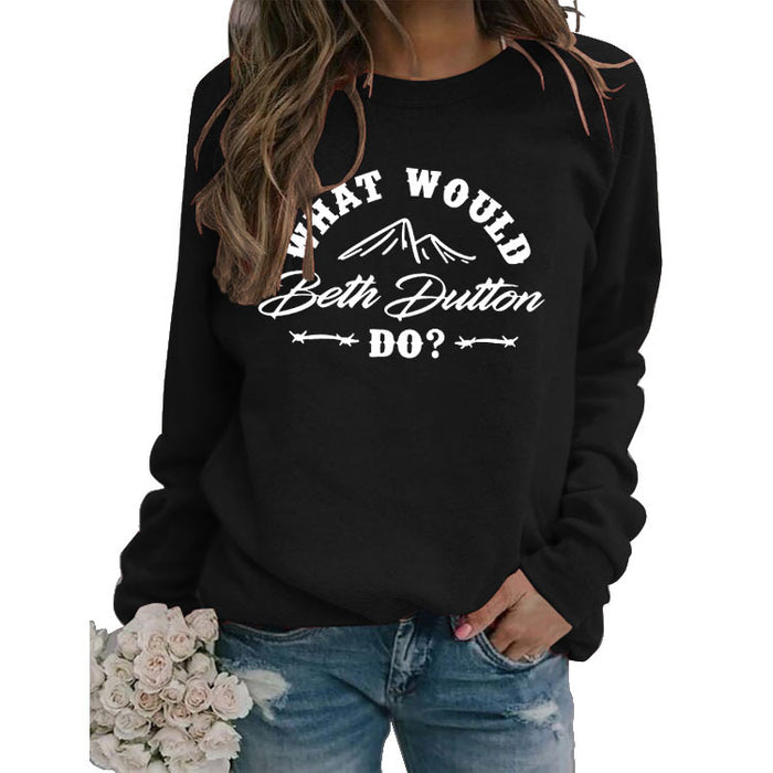 What Would Beth Duttonwish Autumn and Winter Long-sleeved Letter Casual Sweater