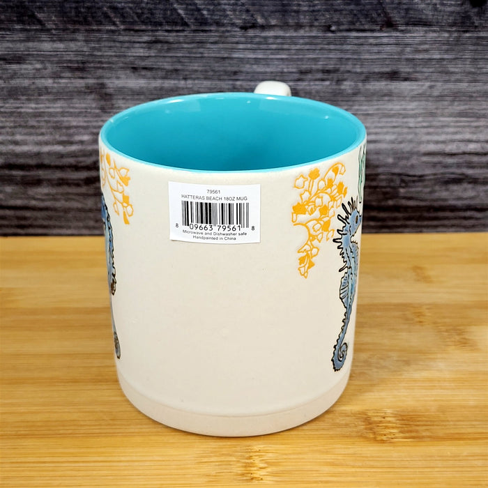 Whimsical Seahorses Coffee Mug Marine Ocean Coral Life Cup 18oz Blue Sky Ceramic