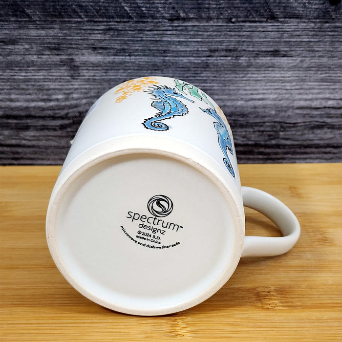 Whimsical Seahorses Coffee Mug Marine Ocean Coral Life Cup 18oz Blue Sky Ceramic