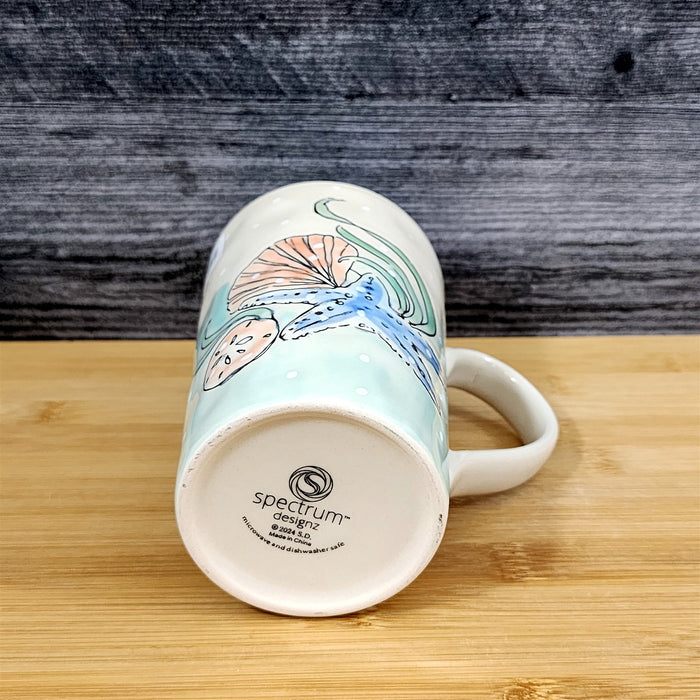 Whimsical Star Fish Coffee Mug Marine Ocean Coral Life Cup Blue Sky Ceramic 18oz