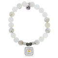White Chalcedony Stone Bracelet with Lightning Bolt Sterling Silver Charm