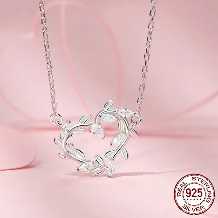 White Gold Plated Infinite Love Necklace for Women, 925 Sterling Silver Leaves Heart Necklace
