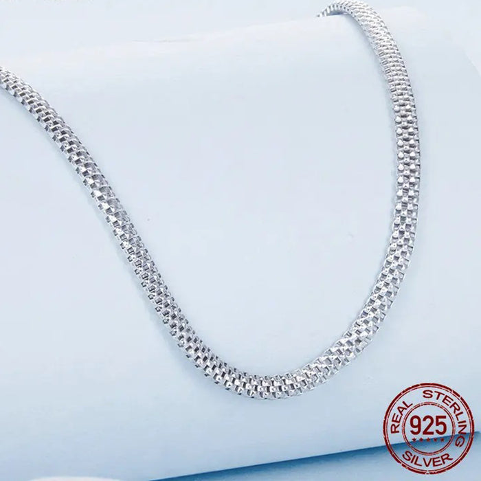 White Gold Plated Necklace for Women, 925 Sterling Silver Snake Chain Necklace Dainty Chunky Woven Necklace