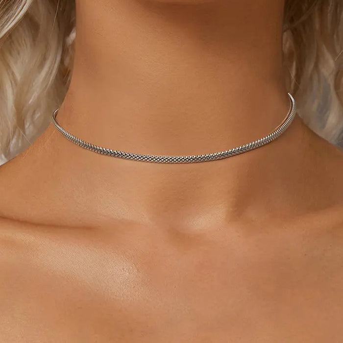 White Gold Plated Necklace for Women, 925 Sterling Silver Snake Chain Necklace Dainty Chunky Woven Necklace