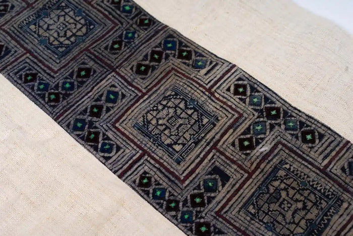 Handwoven indigo hemp fabric panel used in Vindigo cushion design