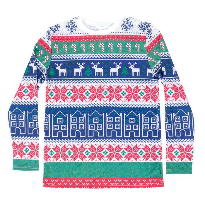 Winter Reindeer Houses All Over Ugly Christmas T-shirt