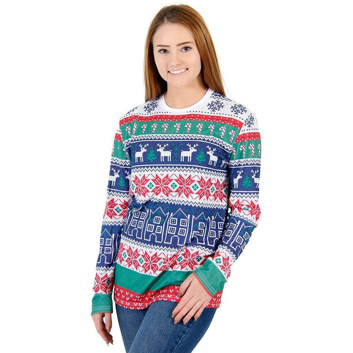 Winter Reindeer Houses All Over Ugly Christmas T-shirt-tvso