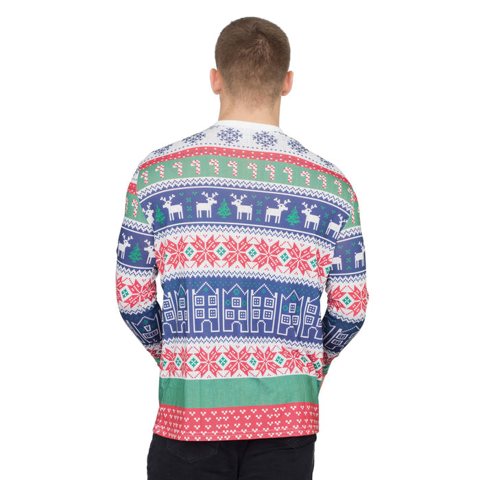 Winter Reindeer Houses All Over Ugly Christmas T-shirt