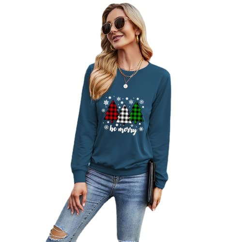 Women Be Merry Shirt Long Sleeve Buffalo Plaid Christmas Blouse