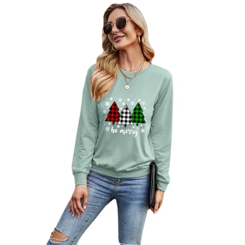 Women Be Merry Shirt Long Sleeve Buffalo Plaid Christmas Blouse