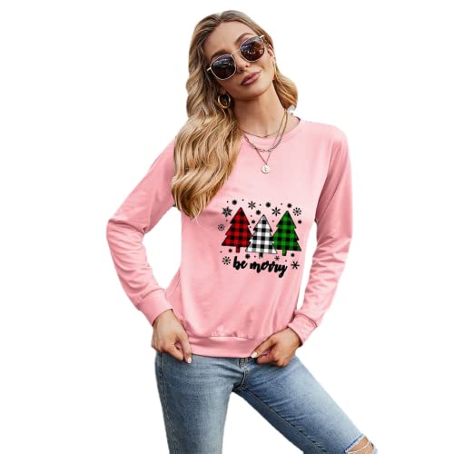 Women Be Merry Shirt Long Sleeve Buffalo Plaid Christmas Blouse