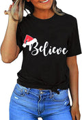 Women Believe Christmas Shirt Long Sleeve Christmas Blouse T-Shirt