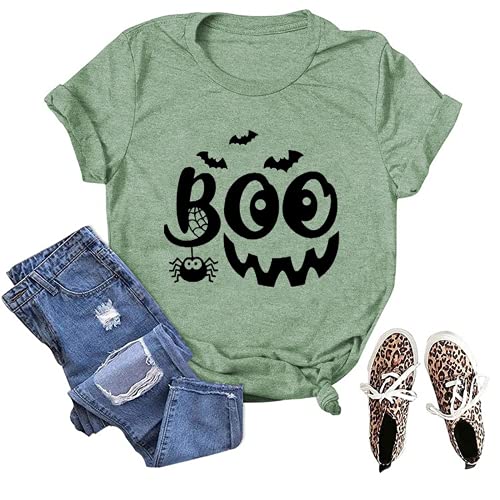Women Boo T-Shirt Trick or Treat Funny Shirt Halloween Tee Shirt