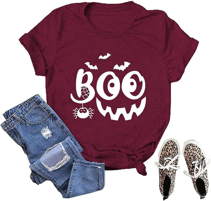 Women Boo T-Shirt Trick or Treat Funny Shirt Halloween Tee Shirt