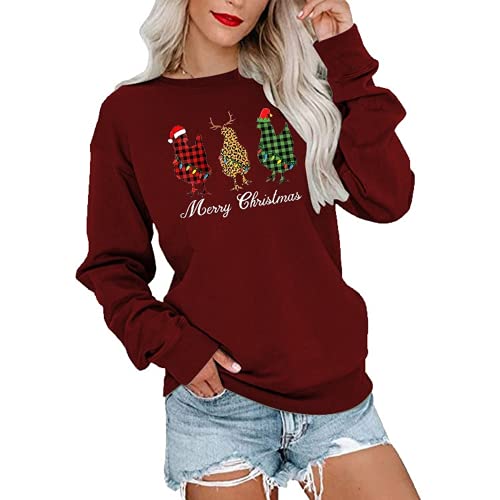 Women Buffalo Plaid Christmas Chicken Sweatshirt Merry Christmas Shirt