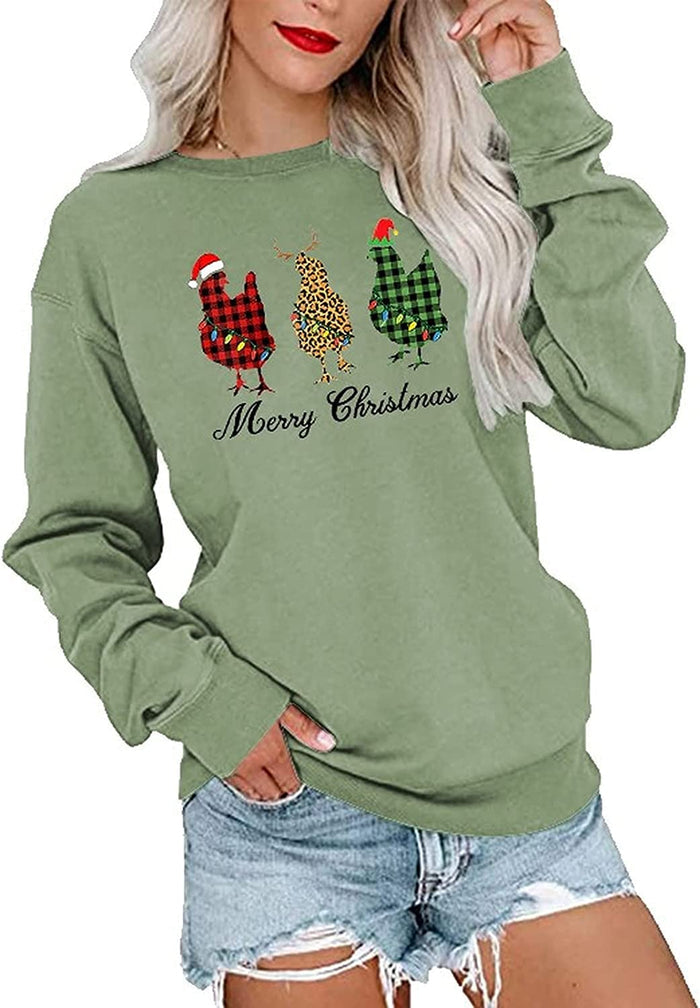 Women Buffalo Plaid Christmas Chicken Sweatshirt Merry Christmas Shirt