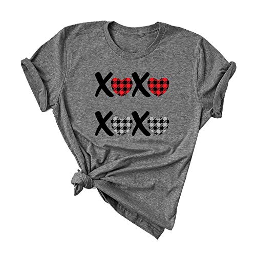 Women Buffalo Plaid & Leopard Heart T-Shirt for Valentine's Day
