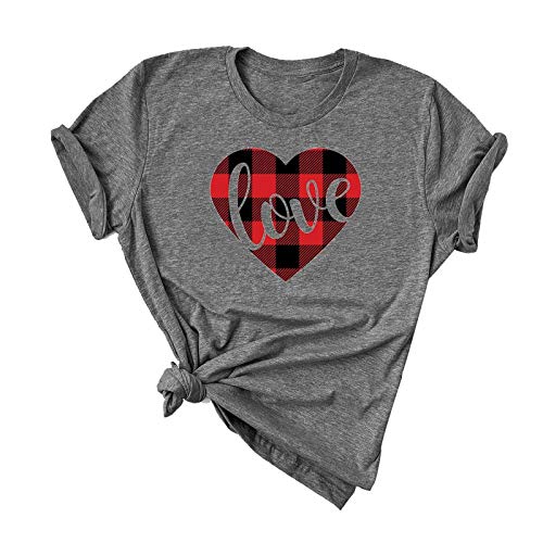 Women Buffalo Plaid & Leopard Heart T-Shirt for Valentine's Day